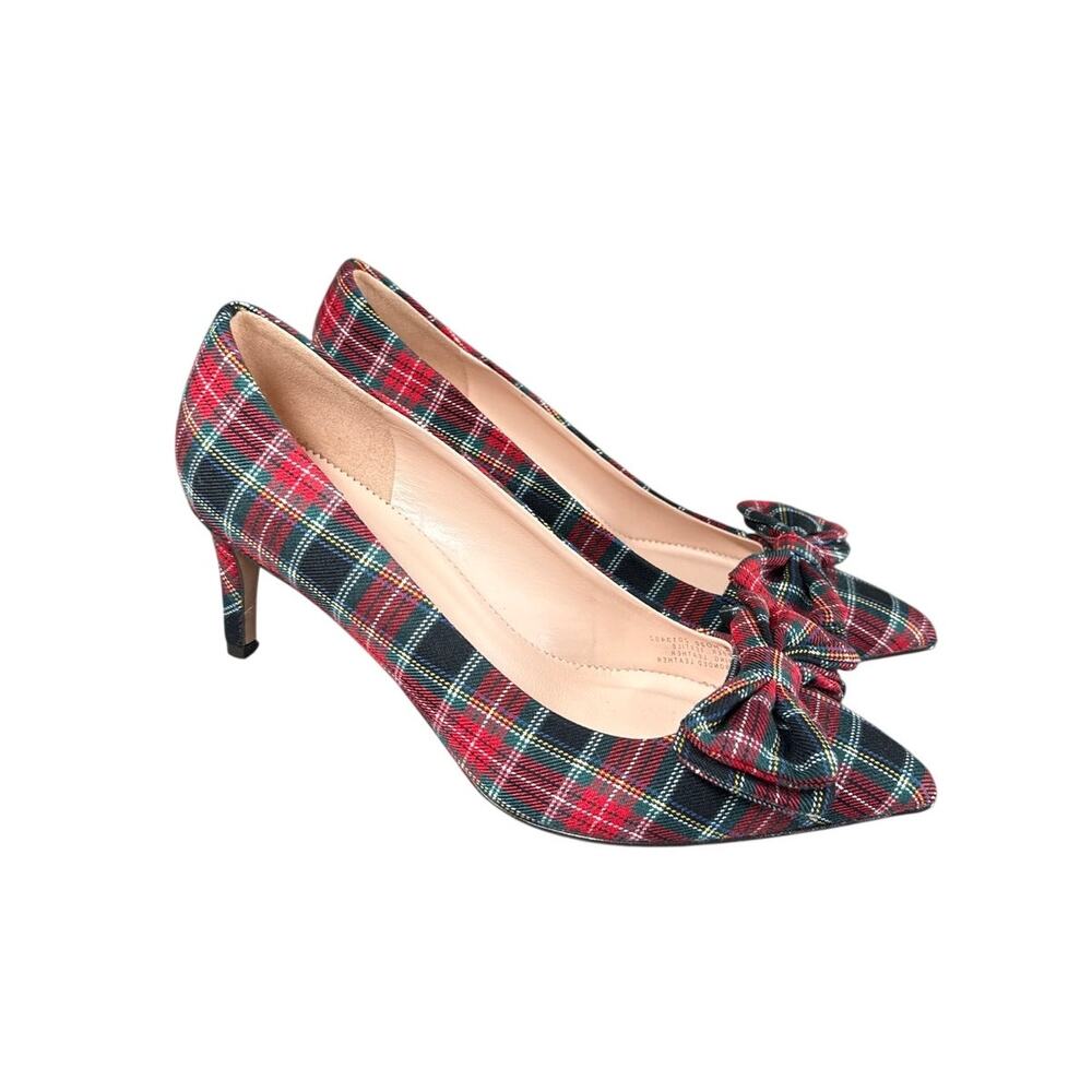 J. CREW Colette Bow Stewart Tartan Pumps Heels Plaid Holiday Size 8
